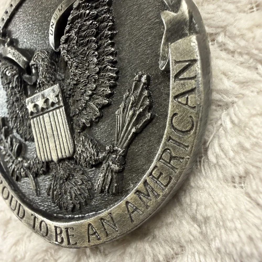 Vintage Belt Buckle USA Patriotic Eagle flag 2.5x3 